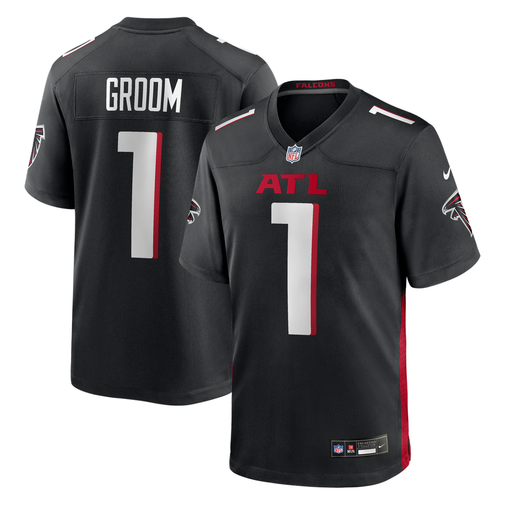 Atlanta Falcons Number 1 Groom Nike Black Game Jersey product image 1, provided for visual reference and product detail