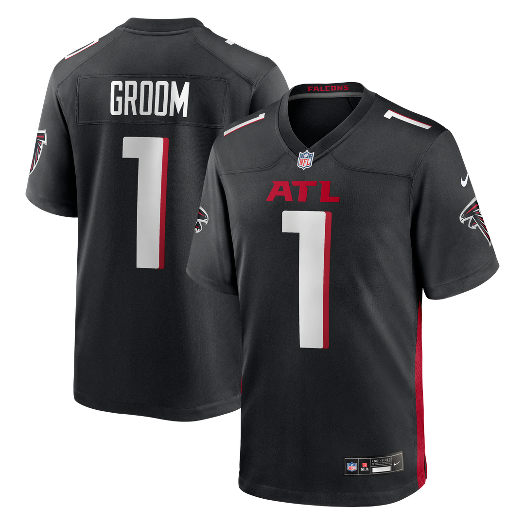 Atlanta Falcons Number 1 Groom Nike Black Game Jersey product image 1, provided for visual reference and product detail