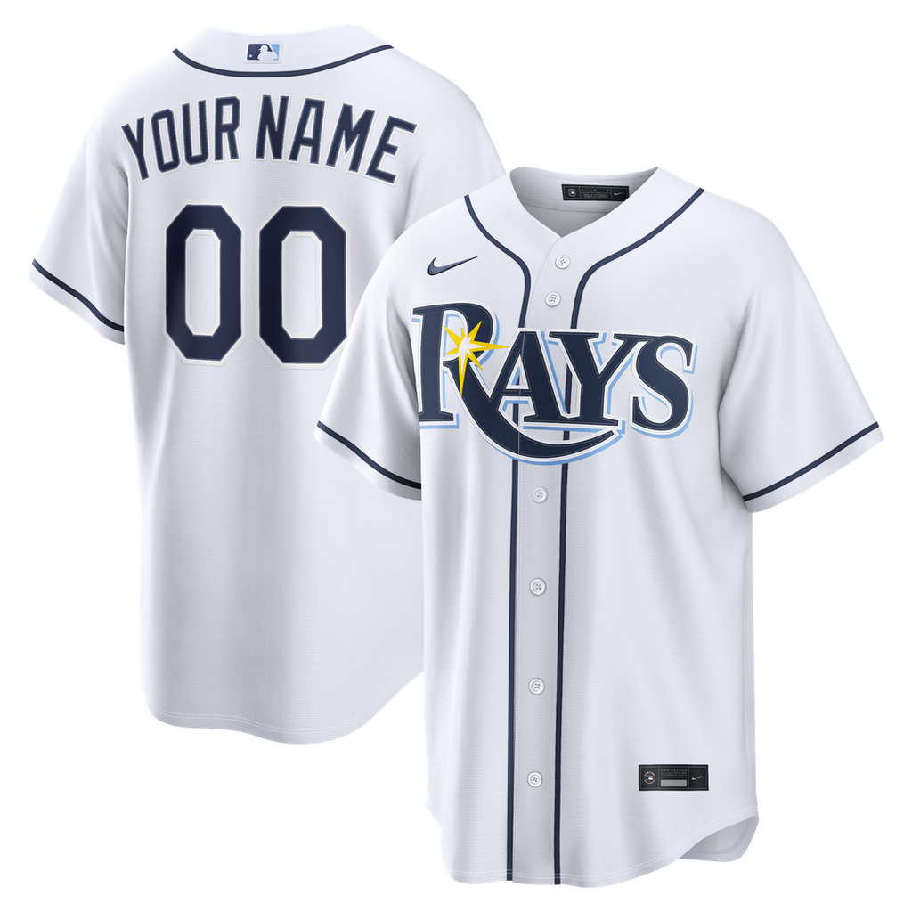 Tampa Bay Rays Nike White Home Replica Custom Jersey product image 1, provided for visual reference and product detail review