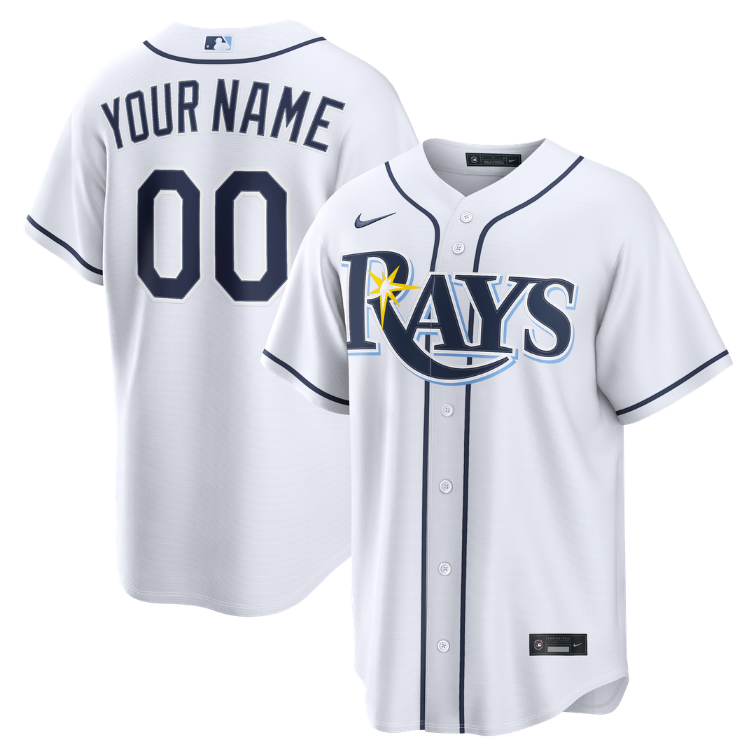 Tampa Bay Rays Nike White Home Replica Custom Jersey product image 1, provided for visual reference and product detail review