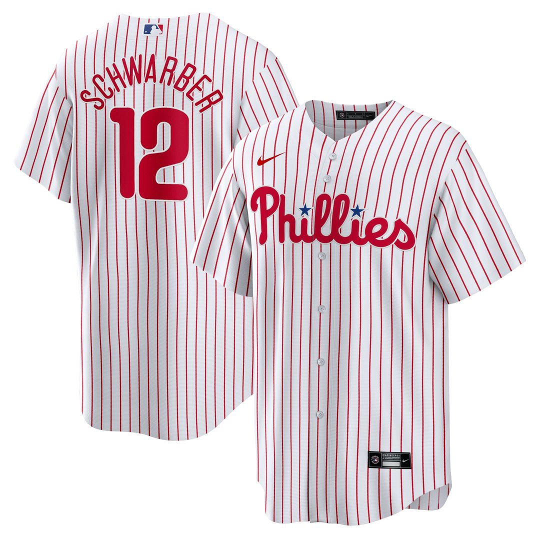 Philadelphia Phillies Kyle Schwarber Nike White Replica Player Jersey product image 1, provided for visual reference and