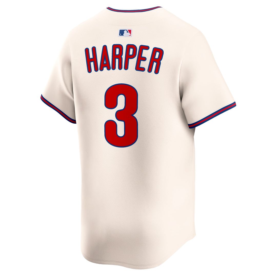 Philadelphia Phillies Bryce Harper Nike Cream Alternate Limited Jersey product image 3, provided for visual reference and