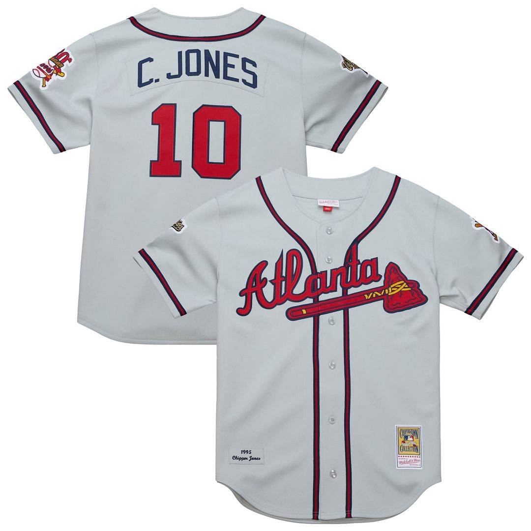 Atlanta Braves Chipper Jones Mitchell & Ness Gray 1995 Throwback Authentic Jersey product image 1, provided for visual