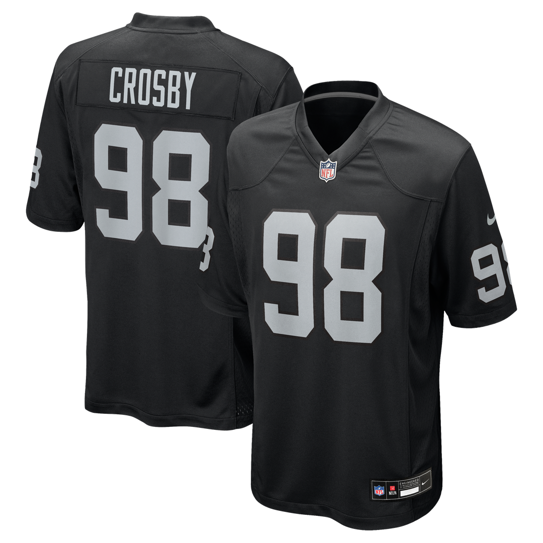 Las Vegas Raiders Maxx Crosby Nike Black Game Jersey product image 1, provided for visual reference and product detail review