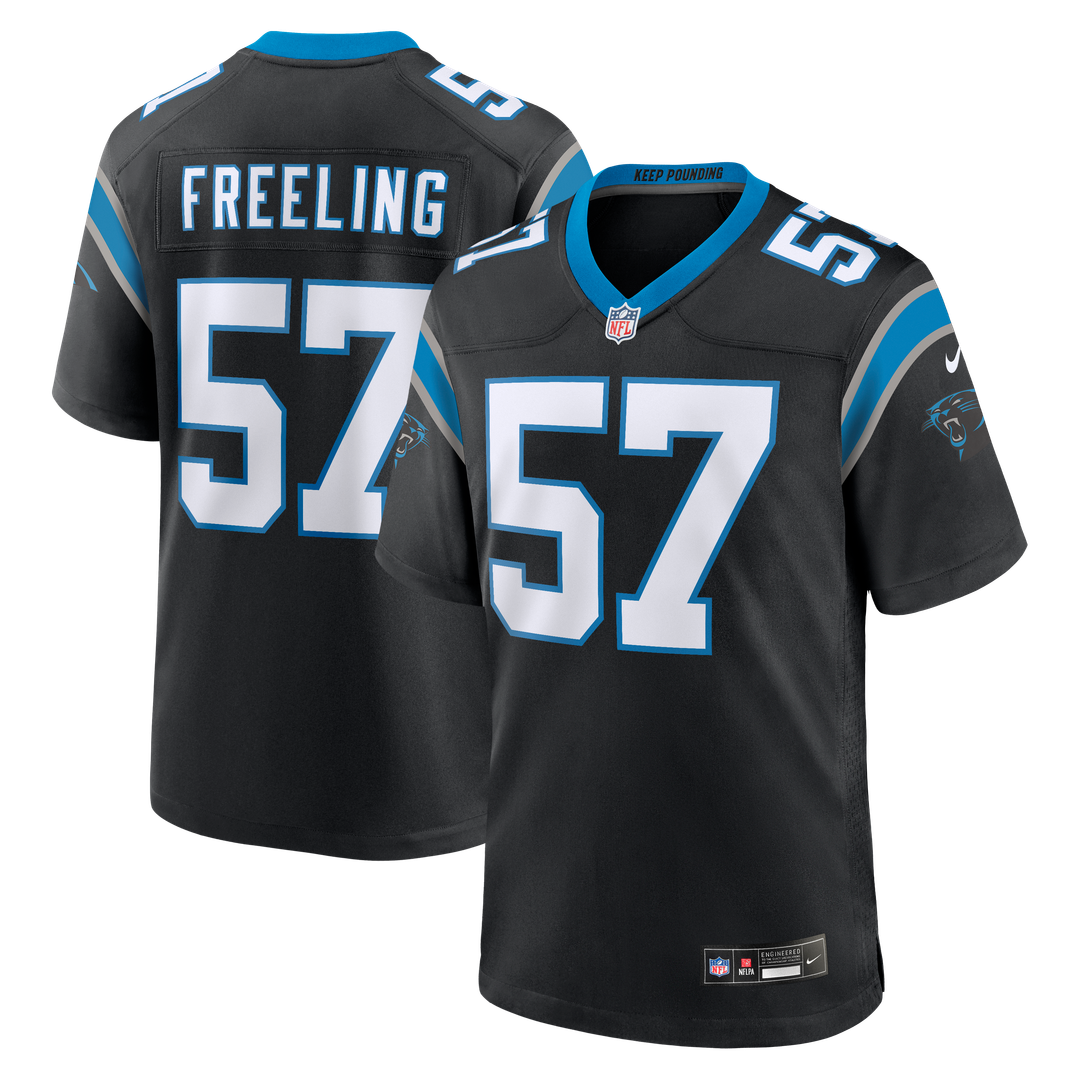 Carolina Panthers Monroe Freeling Nike Black Team Game Jersey product image 1, provided for visual reference and product