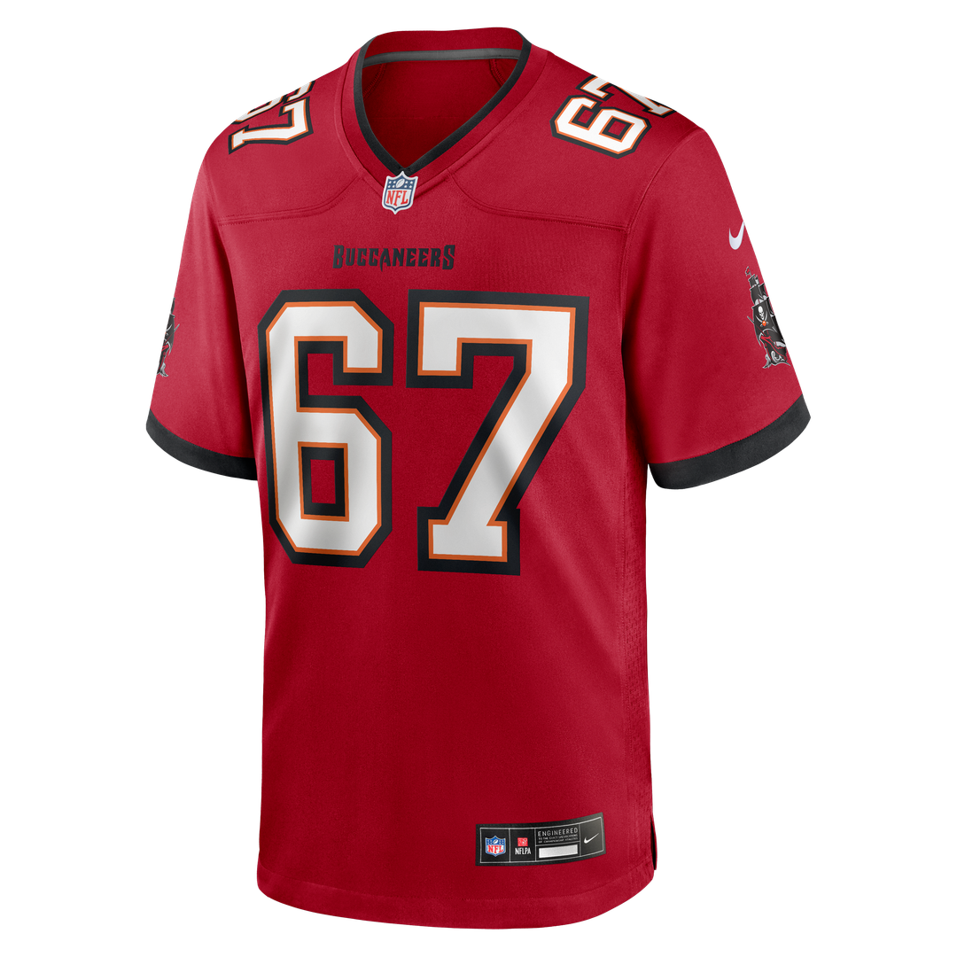 Tampa Bay Buccaneers Luke Goedeke Nike Red Game Player Jersey product image 2, provided for visual reference and product