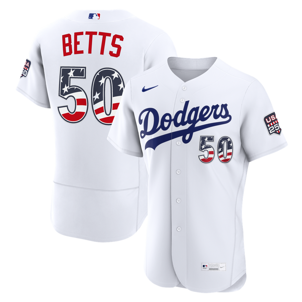 Fourth of July Los Angeles Dodgers Mookie Betts Nike White USA 250 Authentic Jersey product image 1, provided for visual