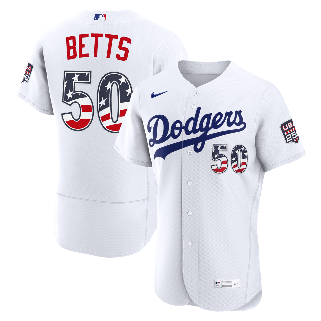 Fourth of July Los Angeles Dodgers Mookie Betts Nike White USA 250 Authentic Jersey product image 1, provided for visual