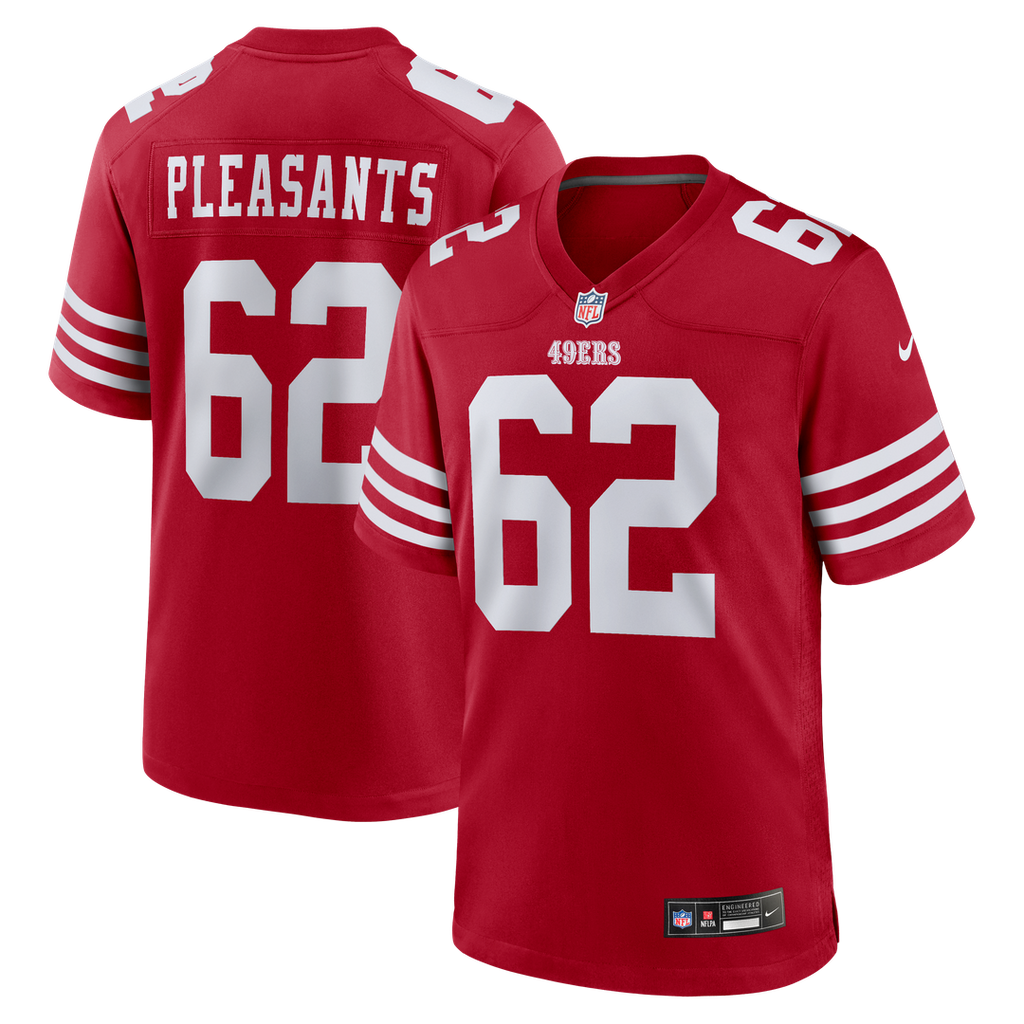 San Francisco 49ers Austen Pleasants Nike Scarlet Team Game Jersey product image 1, provided for visual reference and