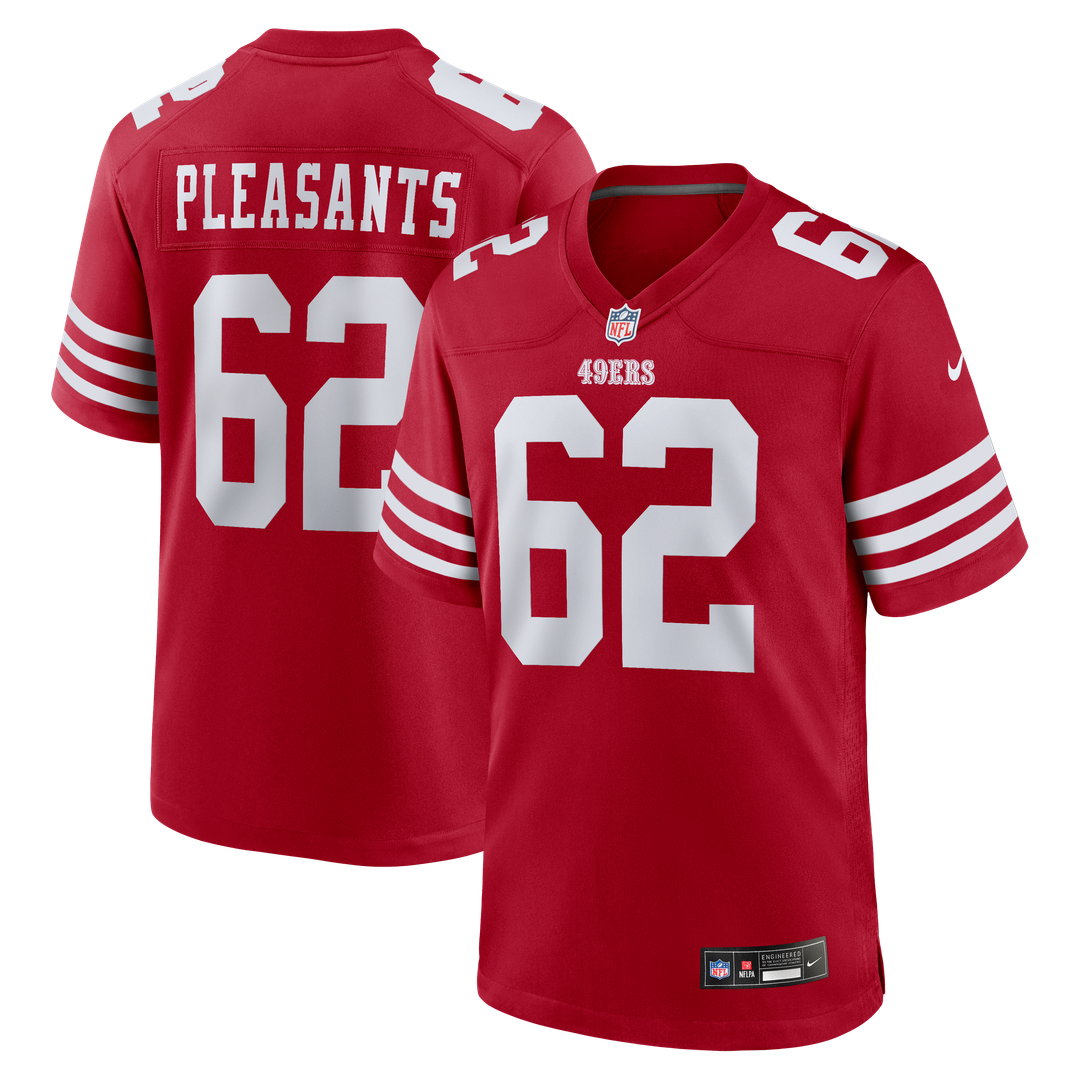 San Francisco 49ers Austen Pleasants Nike Scarlet Team Game Jersey product image 1, provided for visual reference and