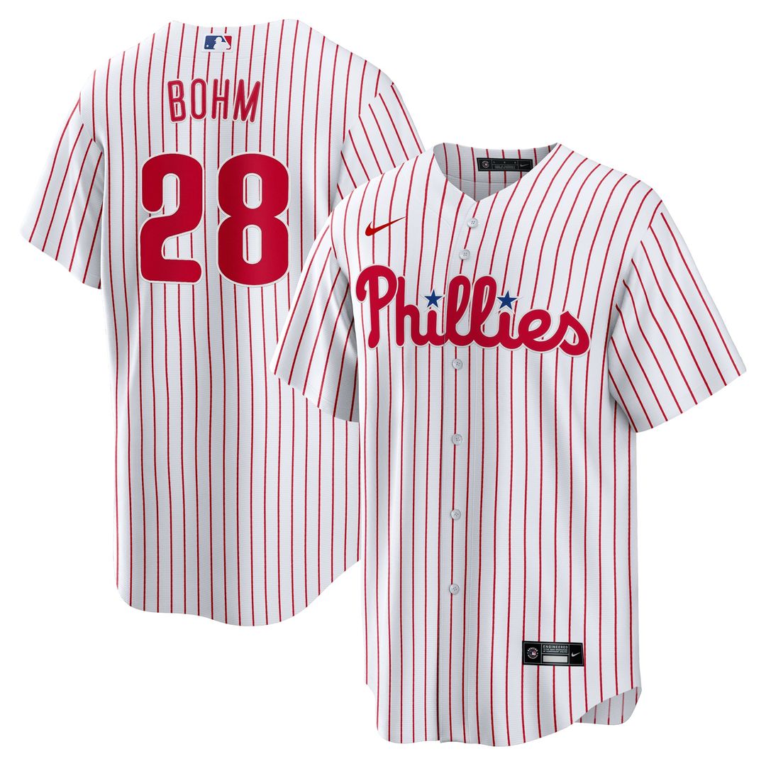 Philadelphia Phillies Alec Bohm Nike White Home Replica Jersey product image 1, provided for visual reference and product