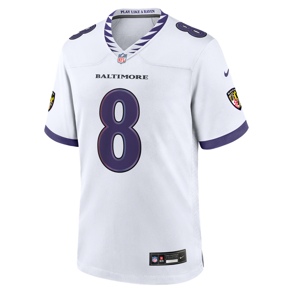 Baltimore Ravens Lamar Jackson Nike White Game Jersey product image 6, provided for visual reference and product detail