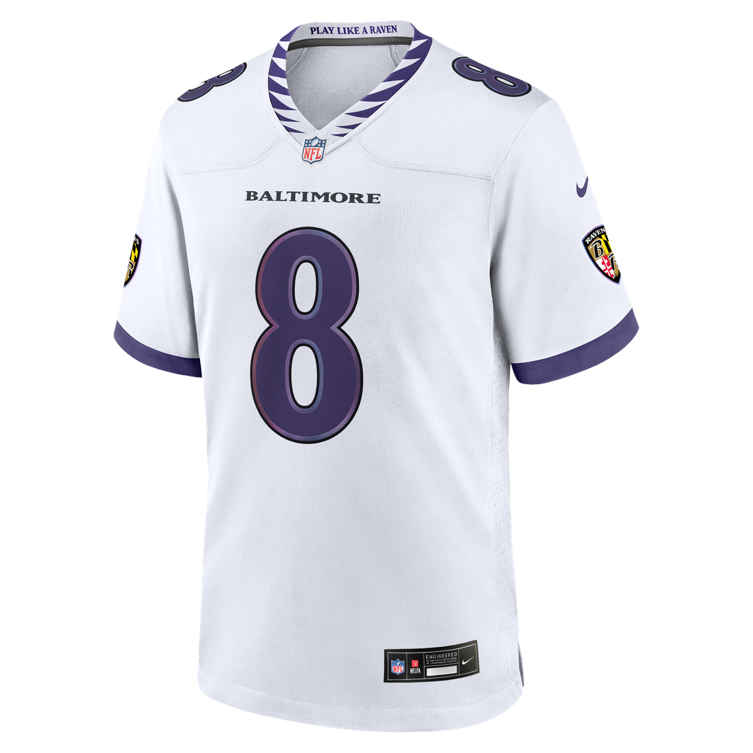 Baltimore Ravens Lamar Jackson Nike White Game Jersey product image 6, provided for visual reference and product detail