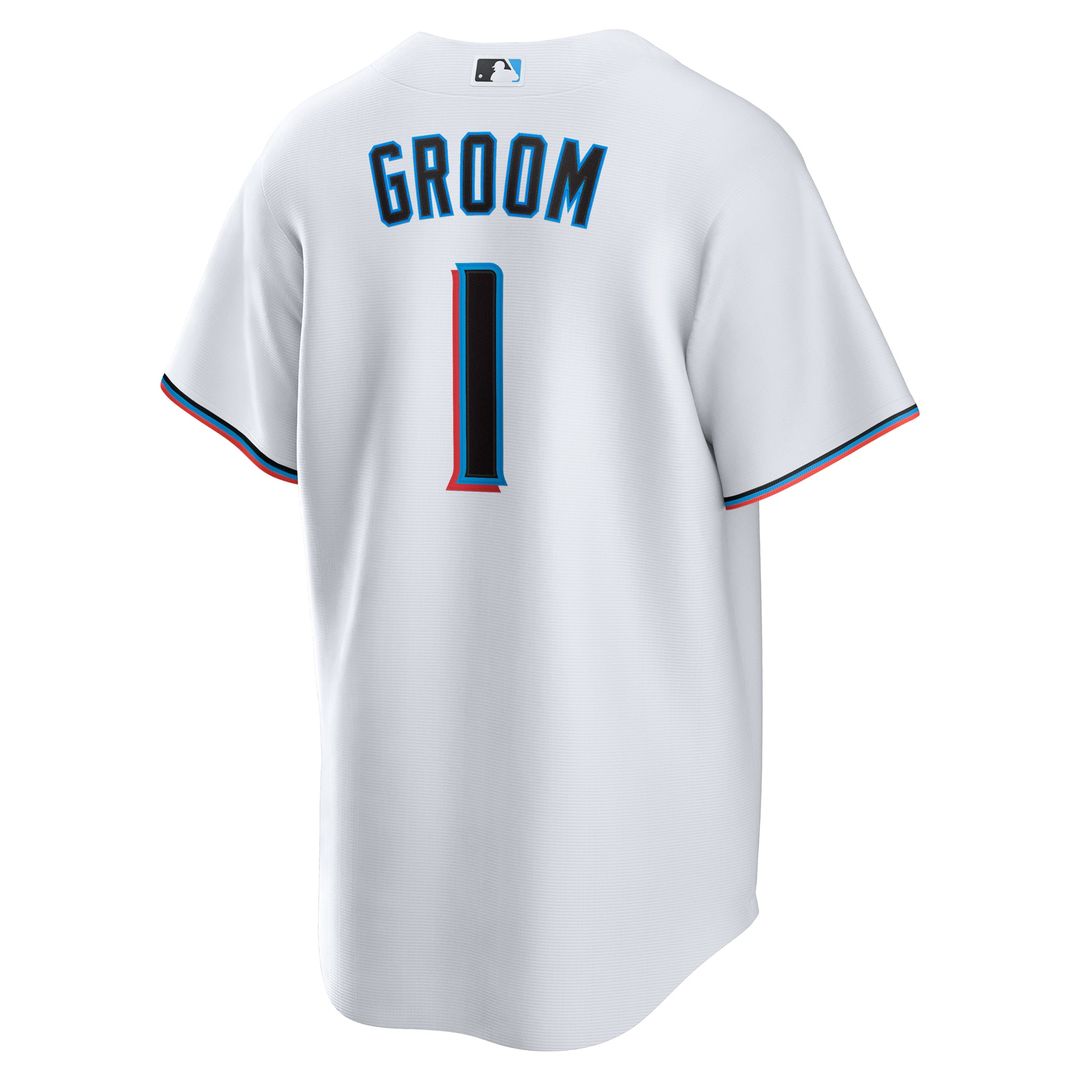 Miami Marlins Nike White #1 Groom Home Replica Jersey product image 3, provided for visual reference and product detail