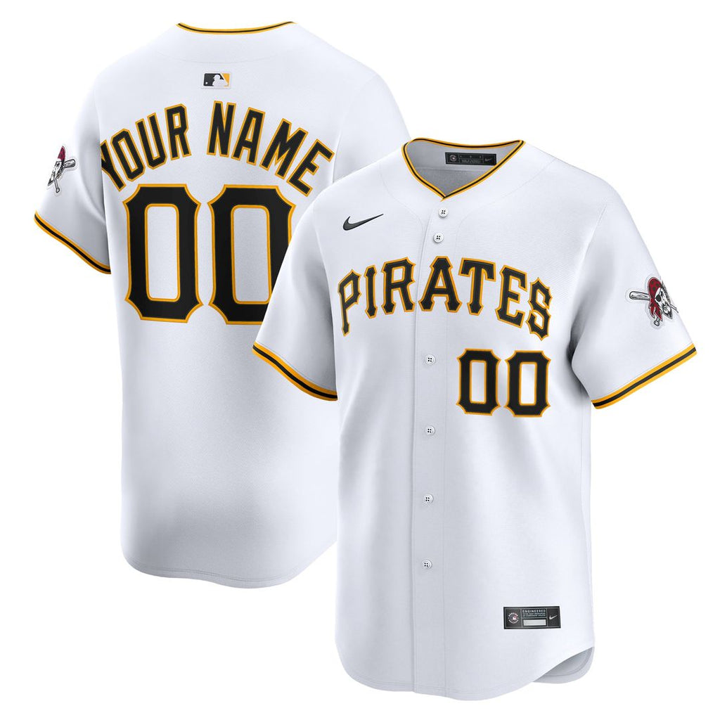 Pittsburgh Pirates Nike White Home Limited Custom Jersey product image 1, provided for visual reference and product detail