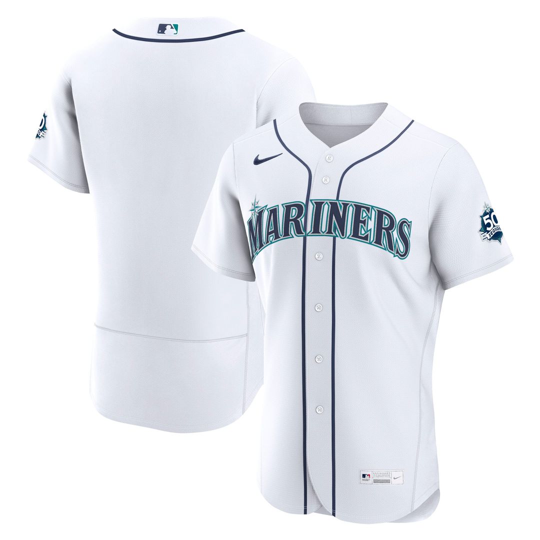 Seattle Mariners Nike White 50th Anniversary Patch Home Authentic Jersey product image 1, provided for visual reference and