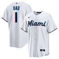 Miami Marlins Nike White #1 Dad Home Replica Jersey product image 1, provided for visual reference and product detail review