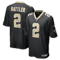 New Orleans Saints Spencer Rattler Nike Black Team Game Jersey product image 1, provided for visual reference and product