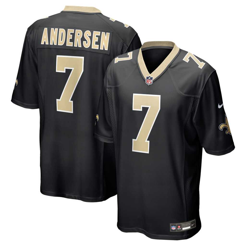 New Orleans Saints Morten Andersen Nike Black Game Retired Player Jersey product image 1, provided for visual reference and