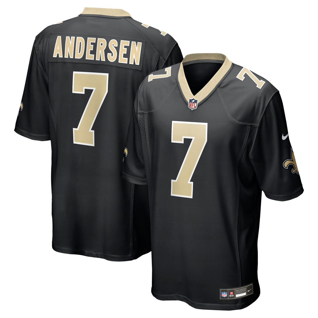 New Orleans Saints Morten Andersen Nike Black Game Retired Player Jersey product image 1, provided for visual reference and
