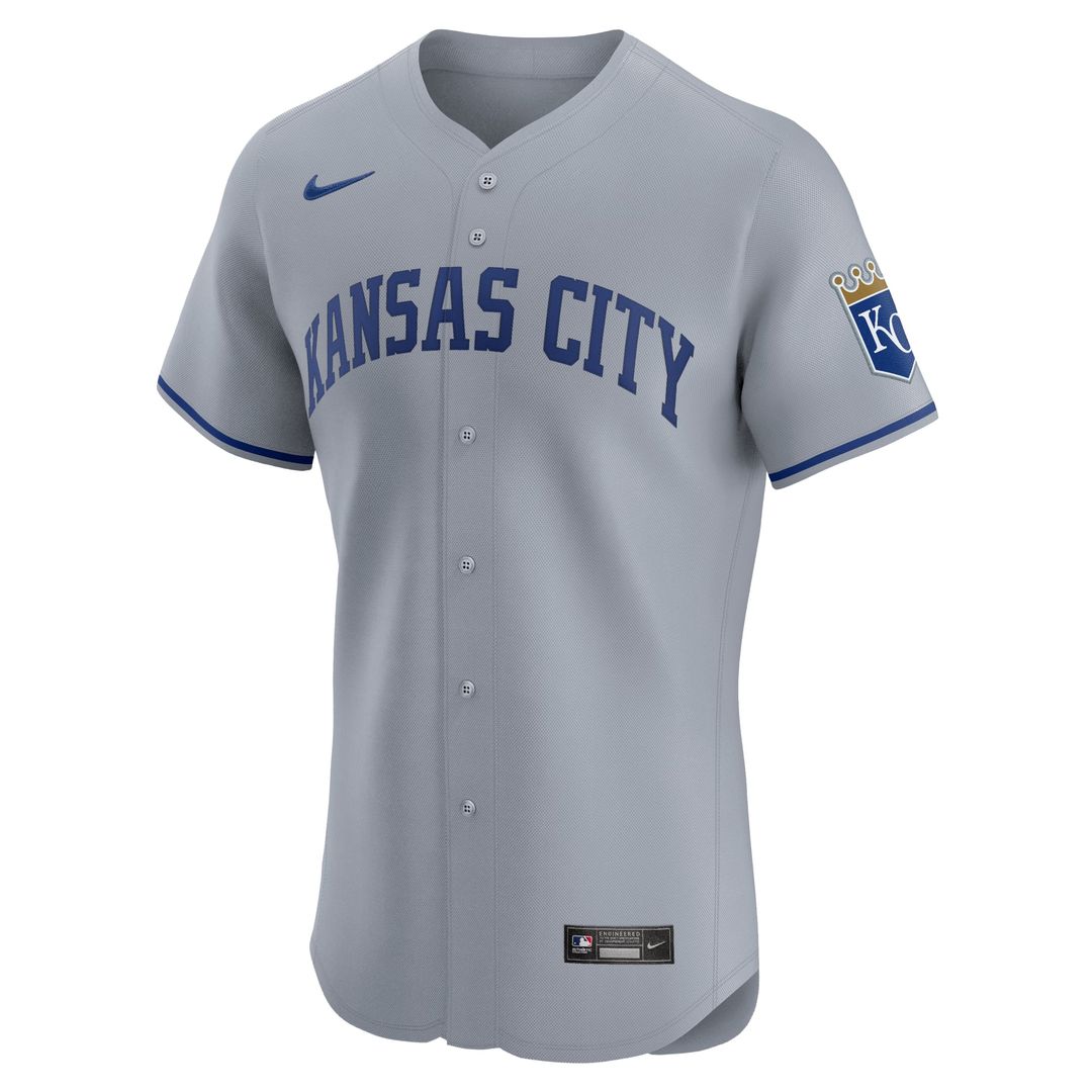 Kansas City Royals Nike Gray Road Vapor Premier Elite Patch Jersey product image 2, provided for visual reference and