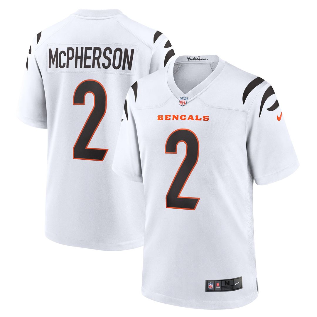 Cincinnati Bengals Evan McPherson Nike White Game Player Jersey product image 1, provided for visual reference and product