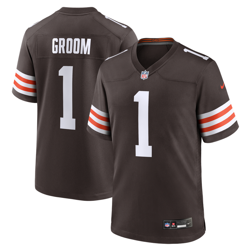 Cleveland Browns Number 1 Groom Nike Brown Game Jersey product image 1, provided for visual reference and product detail