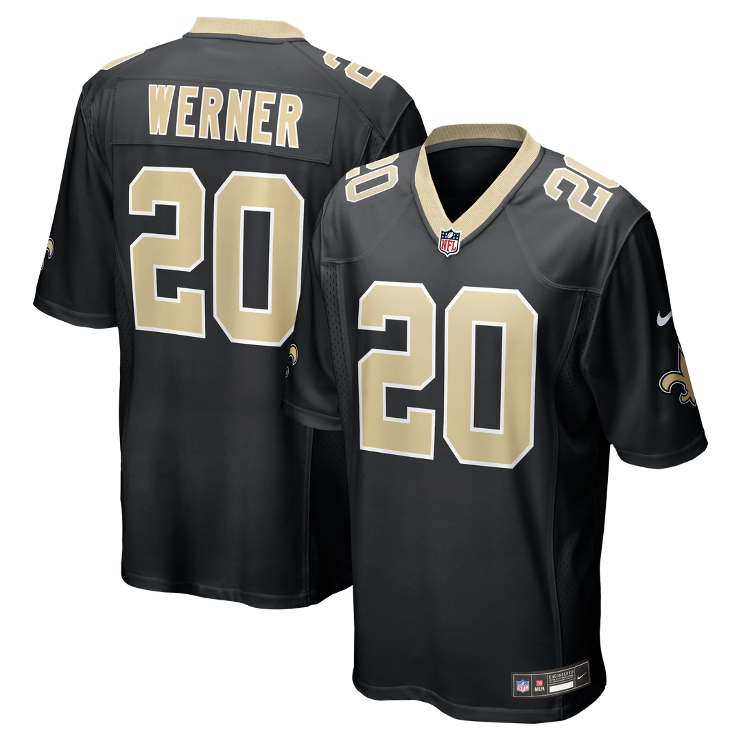 New Orleans Saints Pete Werner Nike Black Game Jersey product image 1, provided for visual reference and product detail