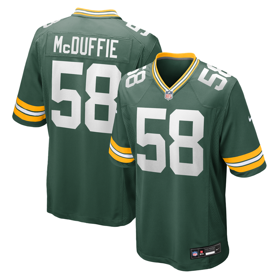 Green Bay Packers Isaiah McDuffie Nike Green Game Jersey product image 1, provided for visual reference and product detail