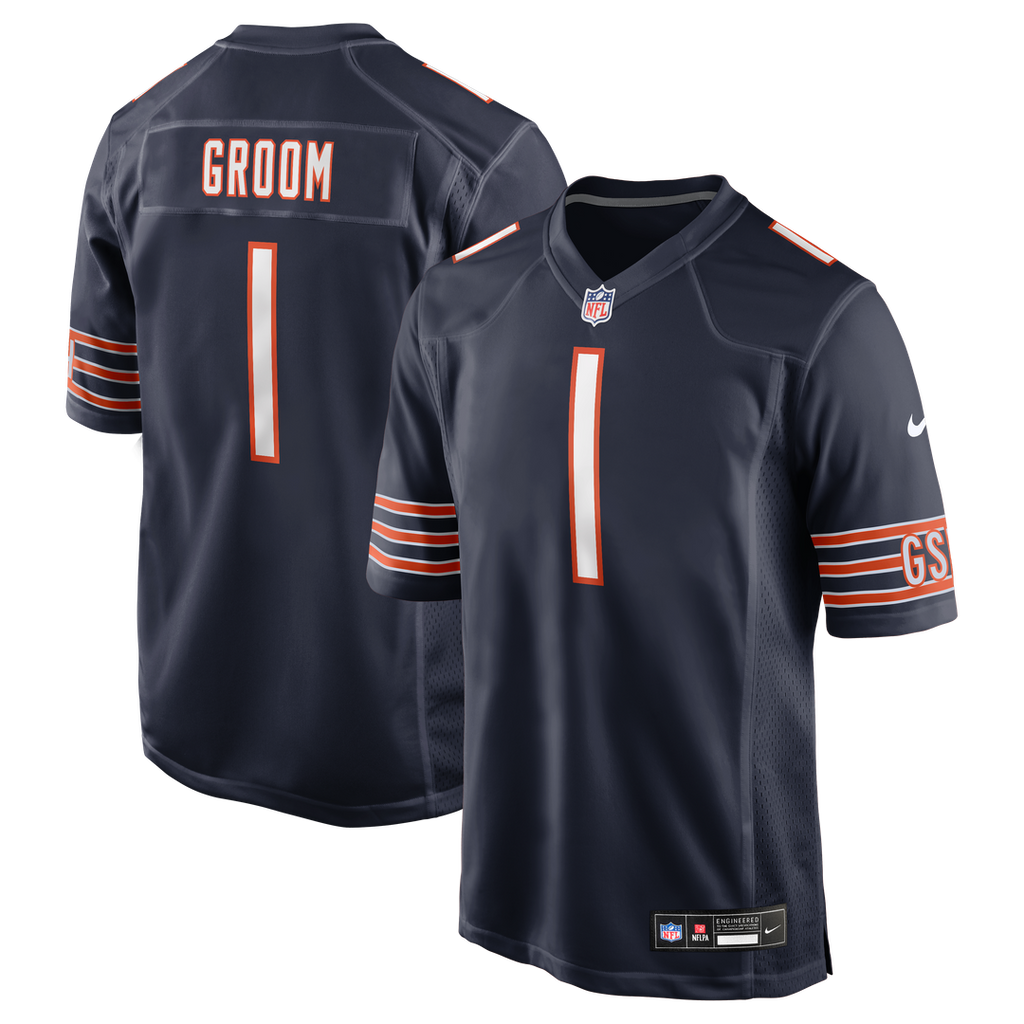 Chicago Bears Number 1 Groom Nike Navy Game Jersey product image 1, provided for visual reference and product detail review