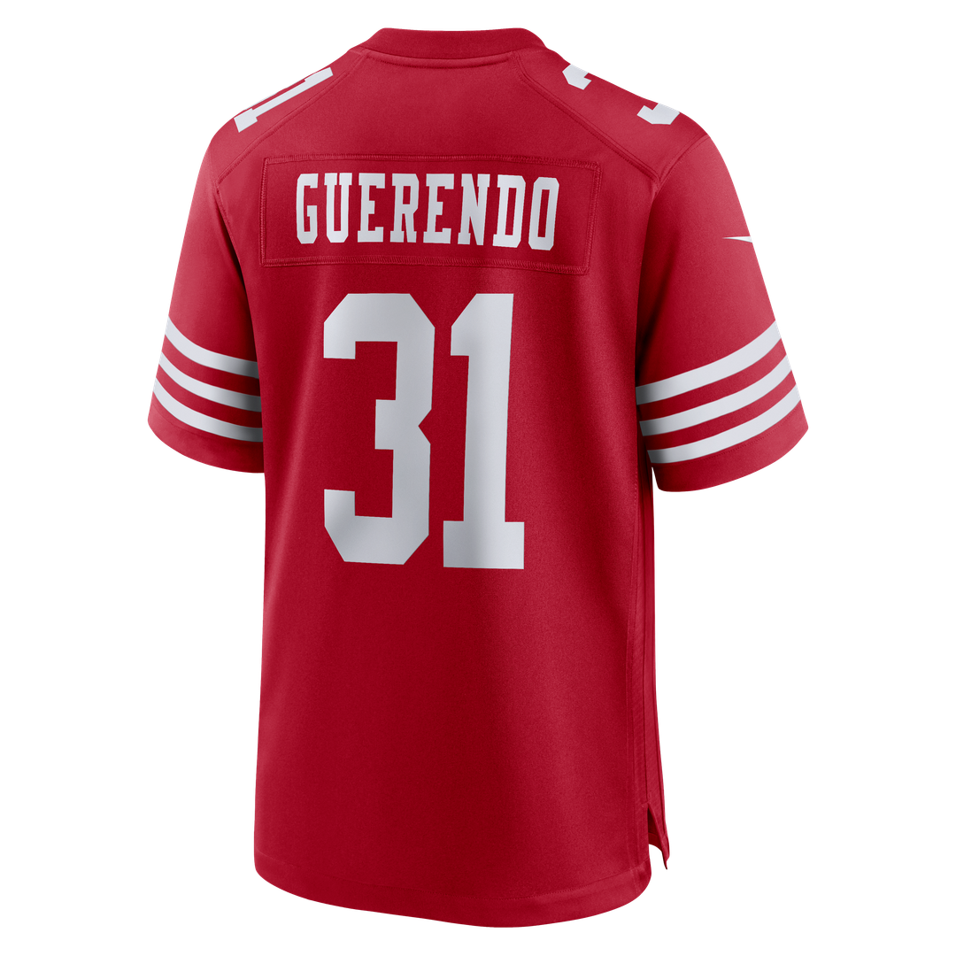 San Francisco 49ers Isaac Guerendo Nike Scarlet Game Jersey product image 3, provided for visual reference and product
