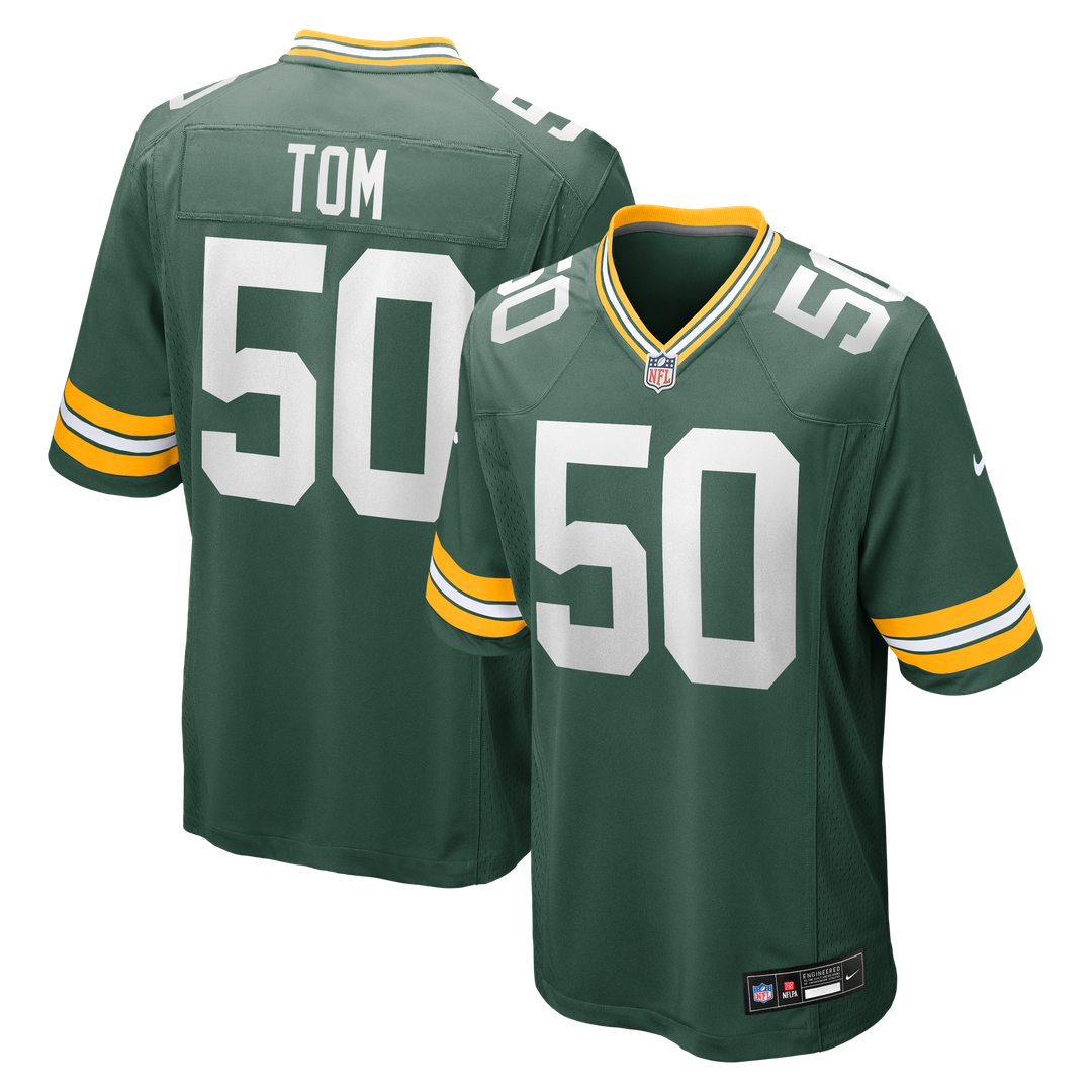 Green Bay Packers Zach Tom Nike Green Game Player Jersey product image 1, provided for visual reference and product detail