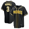 San Diego Padres Jackson Merrill Nike Fashion Replica Black Out Jersey product image 1, provided for visual reference and