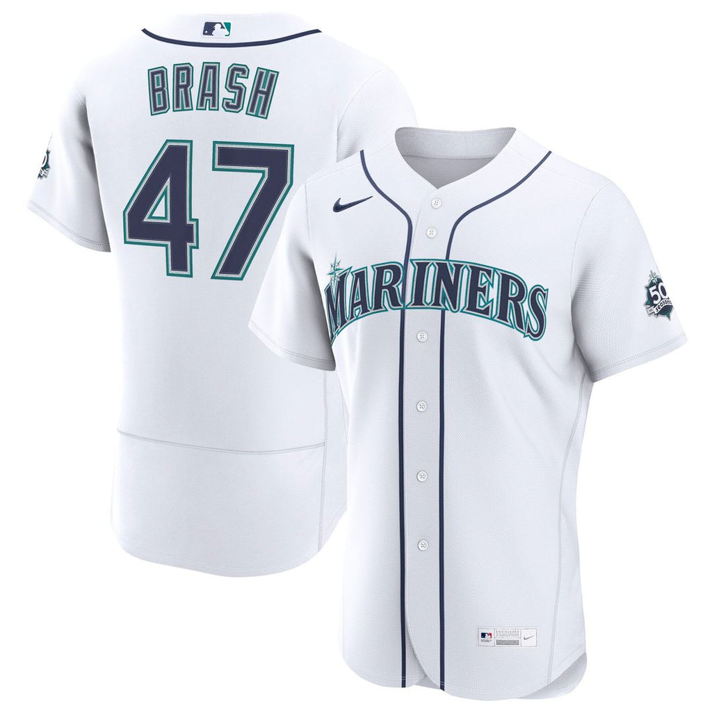Seattle Mariners Matt Brash Nike White Home 50th Season Authentic Jersey product image 1, provided for visual reference and