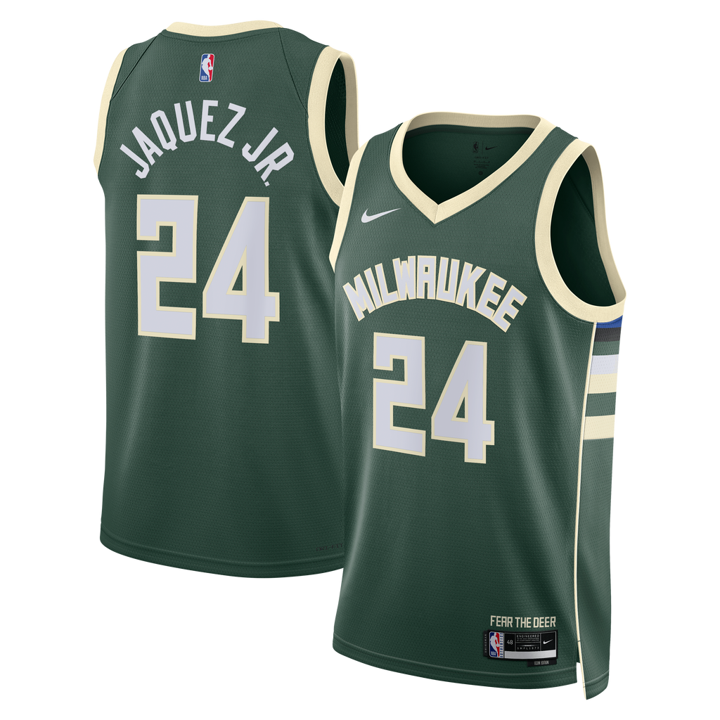 Milwaukee Bucks Nike Icon Edition Swingman Jersey - Hunter Green - Jaime Jaquez Jr. - Unisex product image 1, provided for