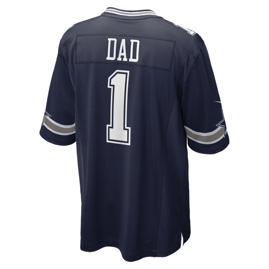 Dallas Cowboys Number 1 Dad Nike Navy Game Jersey product image 3, provided for visual reference and product detail review