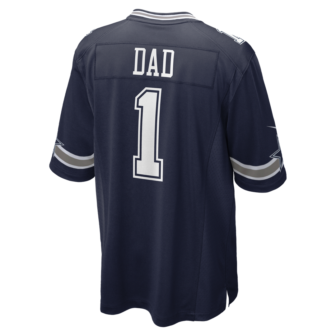Dallas Cowboys Number 1 Dad Nike Navy Game Jersey product image 3, provided for visual reference and product detail review