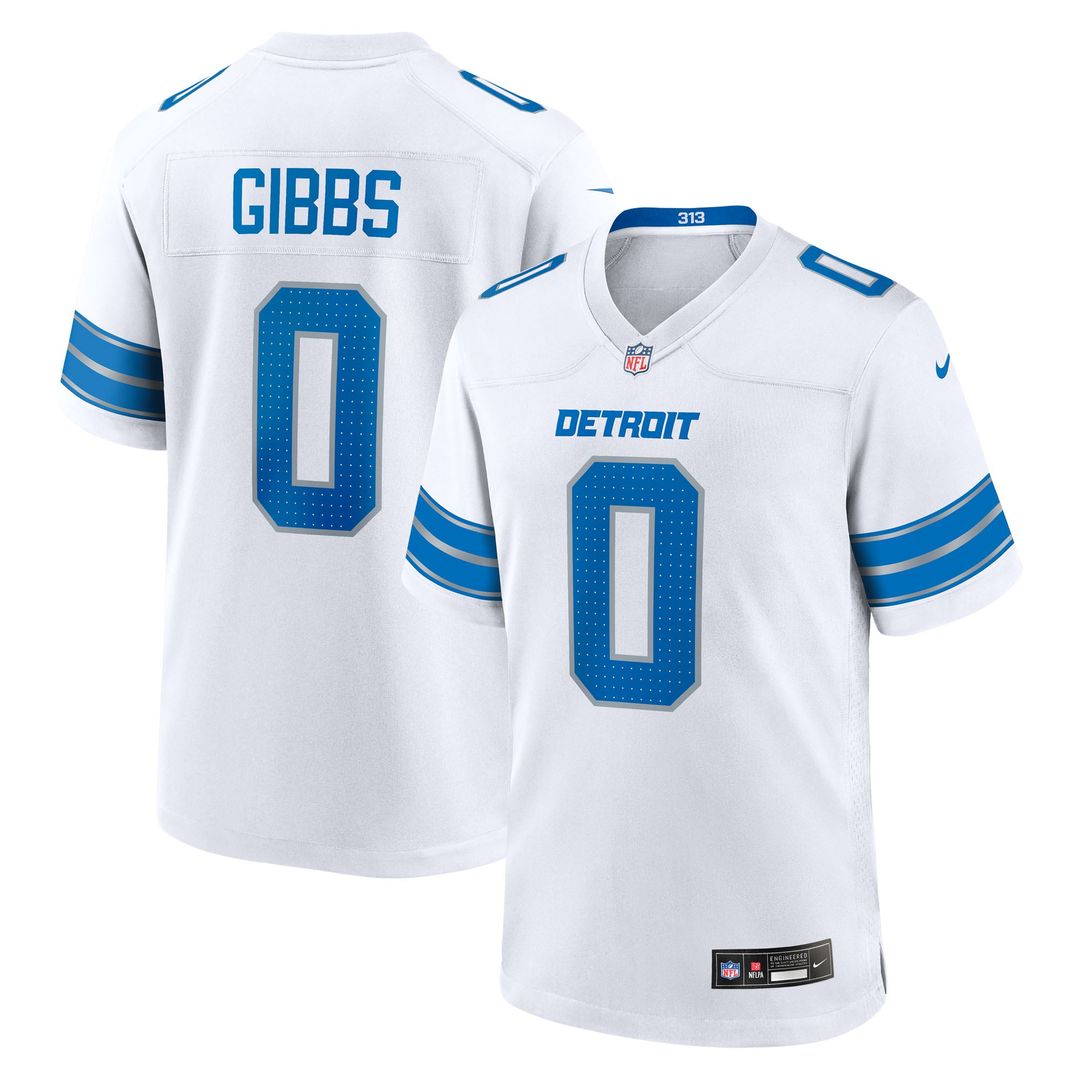 Detroit Lions Jahmyr Gibbs Nike White Game Player Jersey product image 4, provided for visual reference and product detail