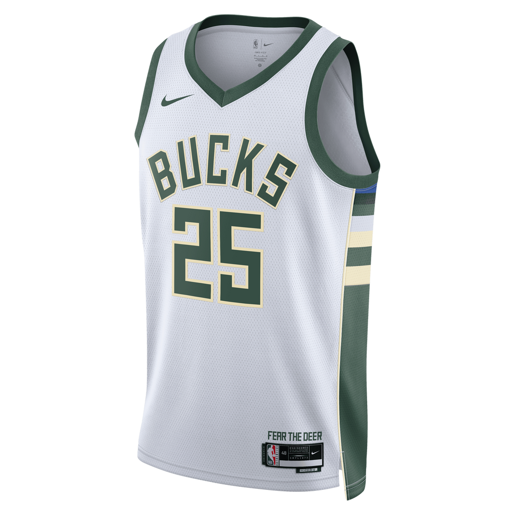 Milwaukee Bucks Nike Association Edition Swingman Jersey - White - Kasparas Jakučionis - Unisex product image 3, provided