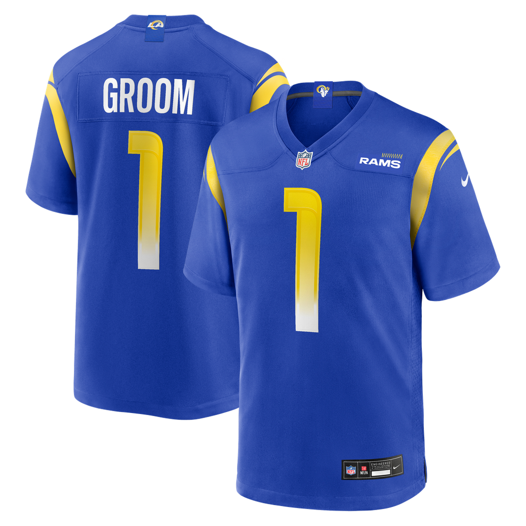 Los Angeles Rams Number 1 Groom Nike Royal Game Jersey product image 1, provided for visual reference and product detail