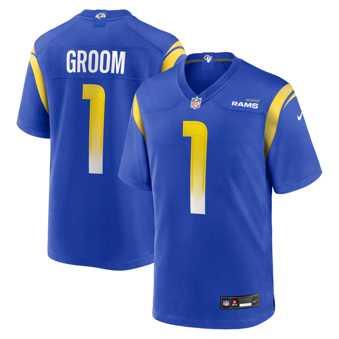 Los Angeles Rams Number 1 Groom Nike Royal Game Jersey product image 1, provided for visual reference and product detail