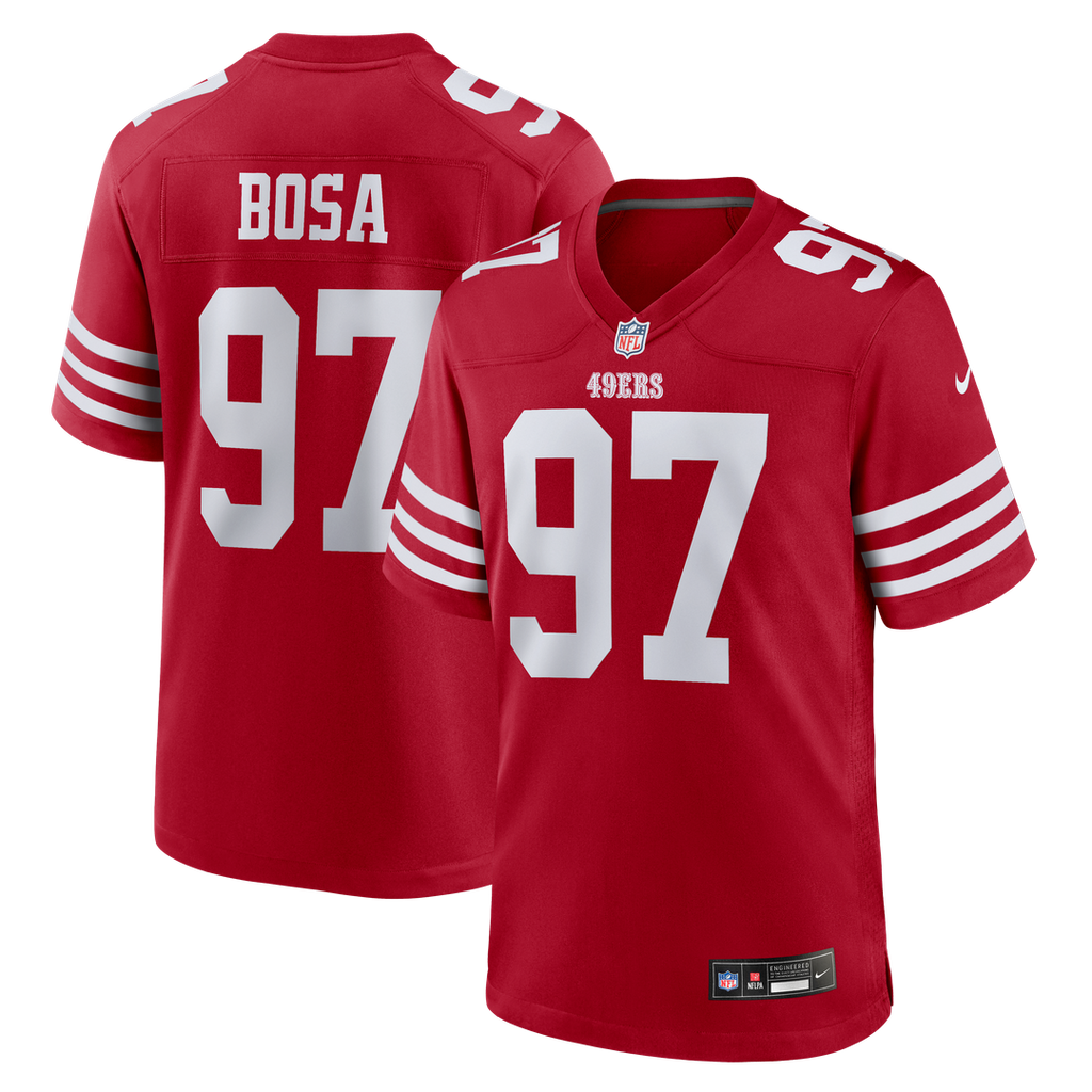 San Francisco 49ers Nick Bosa Nike Scarlet Player Game Jersey product image 1, provided for visual reference and product