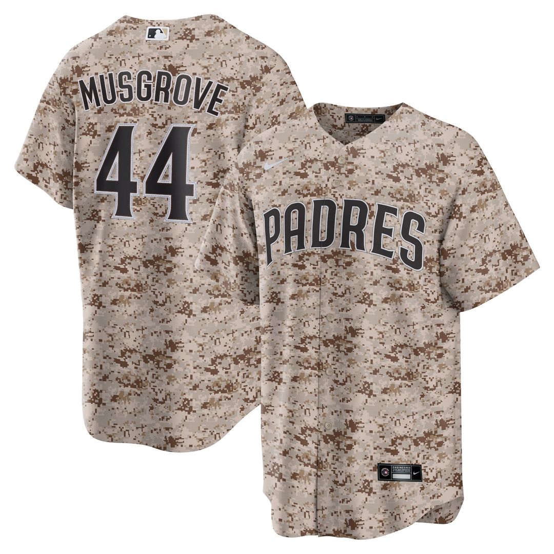 San Diego Padres Joe Musgrove Nike Camo USMC Alternate Replica Player Jersey product image 1, provided for visual reference