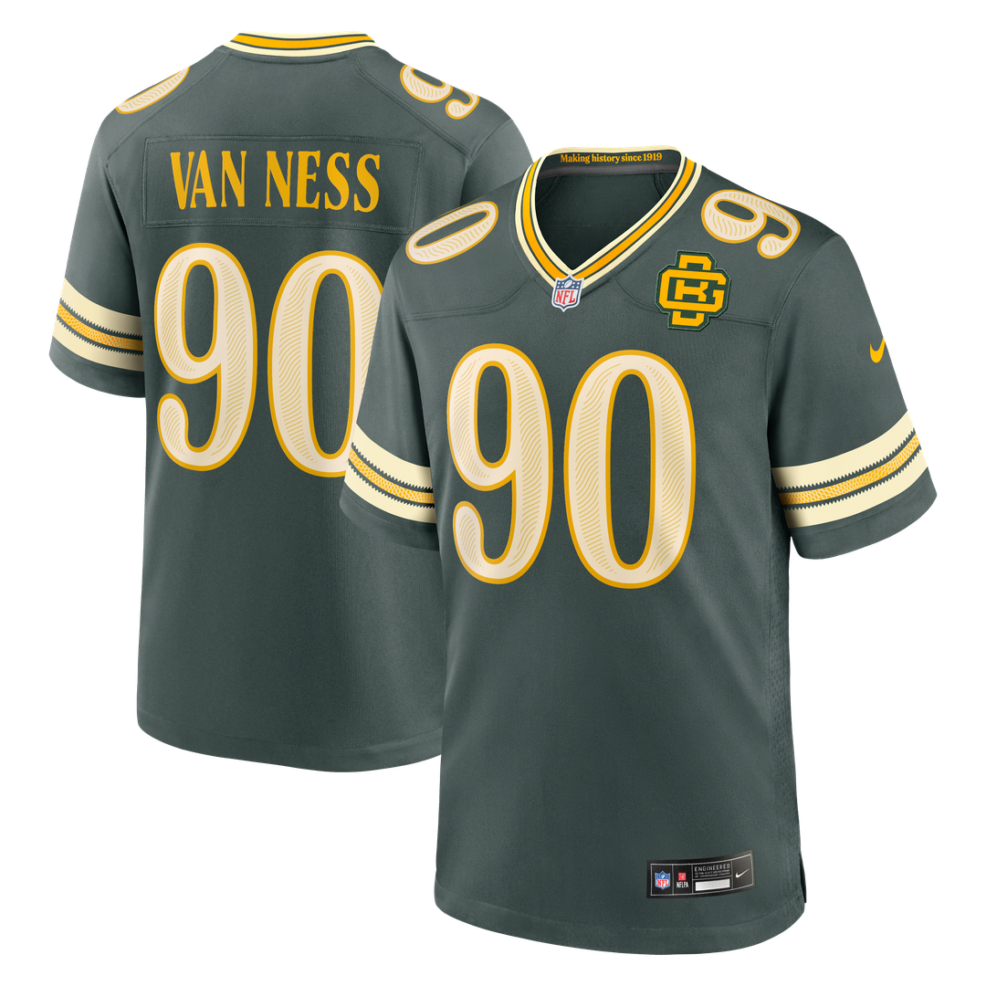 Green Bay Packers Lukas Van Ness Nike Green 2026 Rivalries Collection Game Jersey product image 1, provided for visual