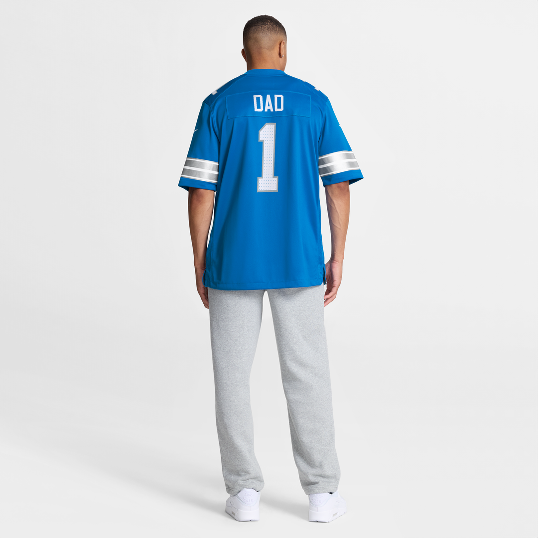 Detroit Lions Number 1 Dad Nike Blue Game Jersey product image 8, provided for visual reference and product detail review