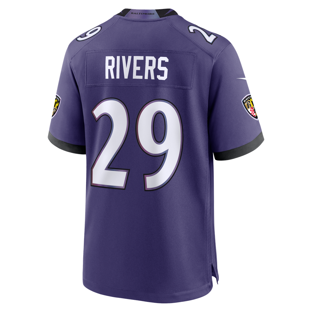 Baltimore Ravens Chandler Rivers Nike Purple Team Game Jersey product image 3, provided for visual reference and product