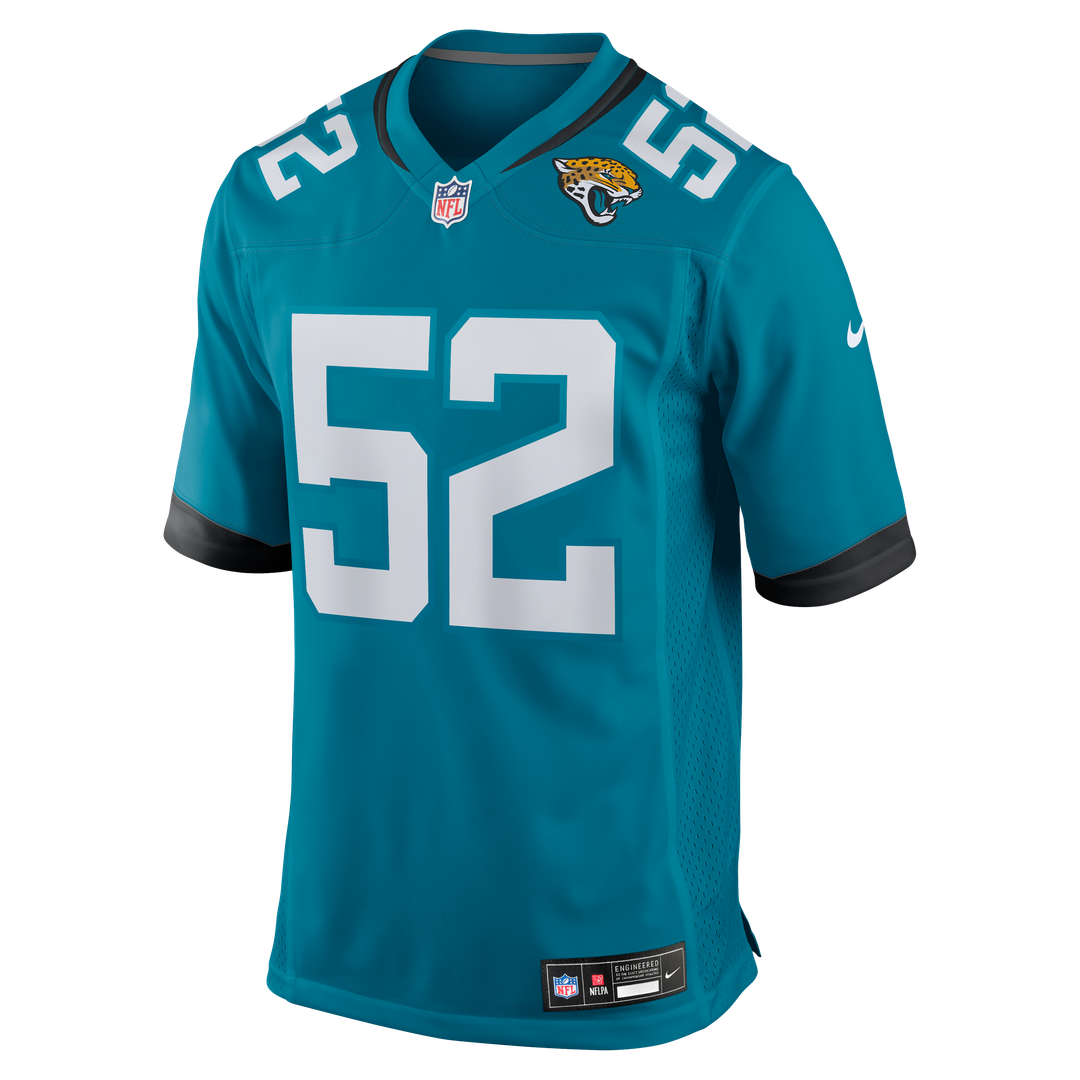 Jacksonville Jaguars DaVon Hamilton Nike Teal Game Jersey product image 2, provided for visual reference and product detail
