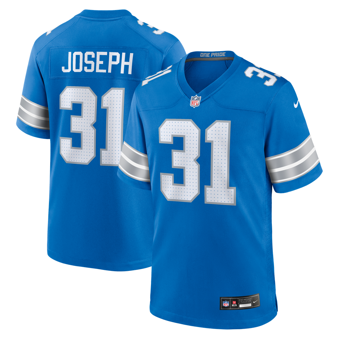Detroit Lions Kerby Joseph Nike Blue Team Game Jersey product image 1, provided for visual reference and product detail