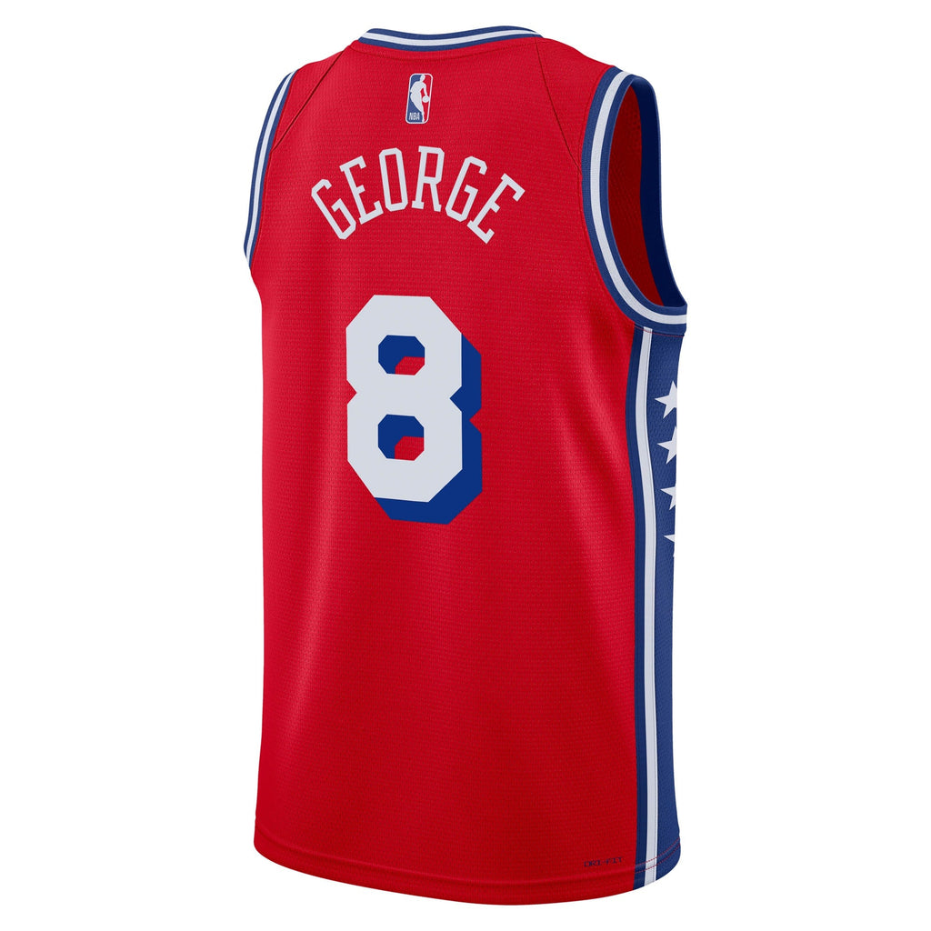 Philadelphia 76ers Jordan Brand Statement Edition Swingman Jersey - Red - Paul George - Unisex product image 4, provided for