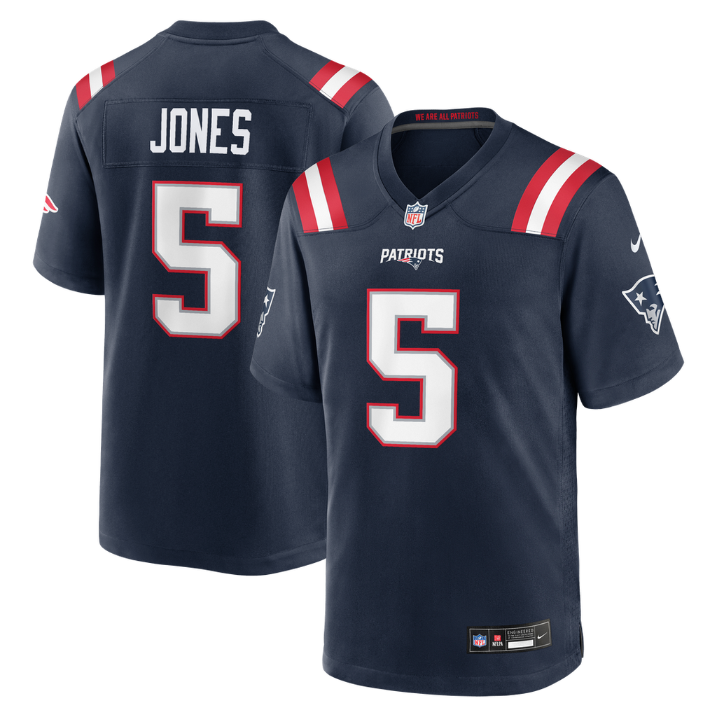 New England Patriots Dre'Mont Jones Nike Navy Team Game Jersey product image 1, provided for visual reference and product